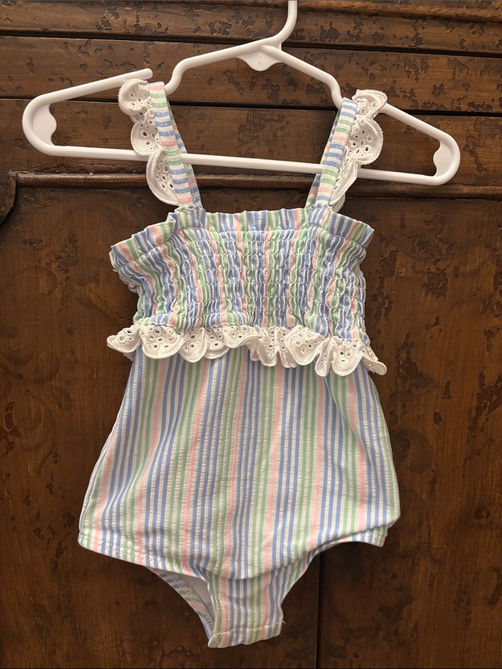 crown & ivy Kids Pastel Stripe Smocked Romper
